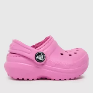 image of Crocs Pink Classic Lined Clog Girls Toddler Sandals