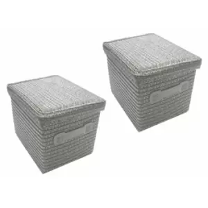 Image of Topfurnishing - Neon Bright Colours Kids Playroom Toy Box Cupboard Storage Basket + Handle & Lid [Dark Grey,Set of 2 Medium] - Dark Grey