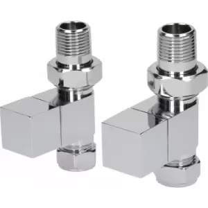 Image of Pair Cube Square Modern Chrome Radiator Towel Rail Valves Straight Valves 15mm