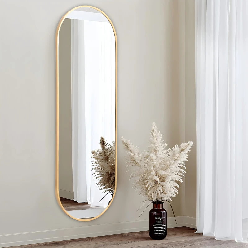 Image of LIFE IDEAS Gold Oval Frame Self-adhesive Full Length Mirror Gold unisex Medium