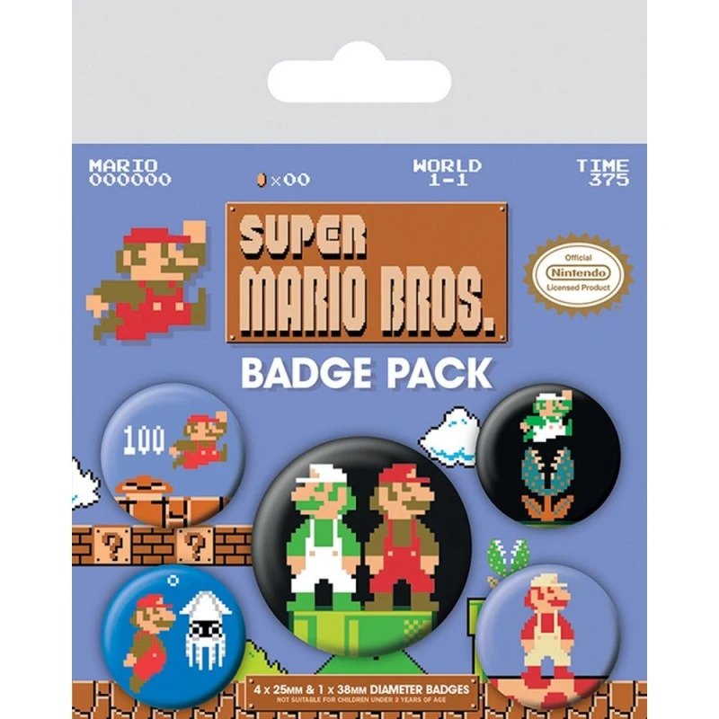 Image of Super Mario Retro Badge Set (Pack of 5) Multi