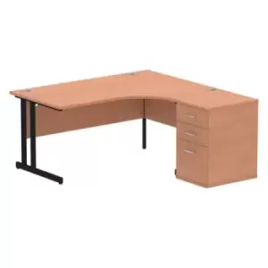 Image of Impulse 1600mm Right Crescent Office Desk Beech Top Black Cantilever Leg Workstation 600 Deep Desk High Pedestal