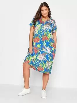 Image of Yours Floral Pocket Midi Dress Blue Size 18, Women