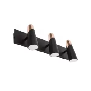 Image of Lao LED Black And Copper Wall Lamp 3 Light
