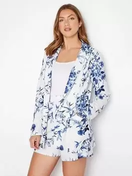 Image of Long Tall Sally Blue Floral Print Scuba Blazer, White, Size 14, Women