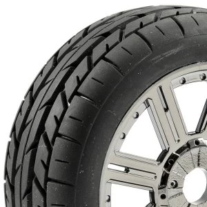 Image of Fastrax 1:8 Eagle Tread Mounted On 8-Spoke Black Chrome (Pr)