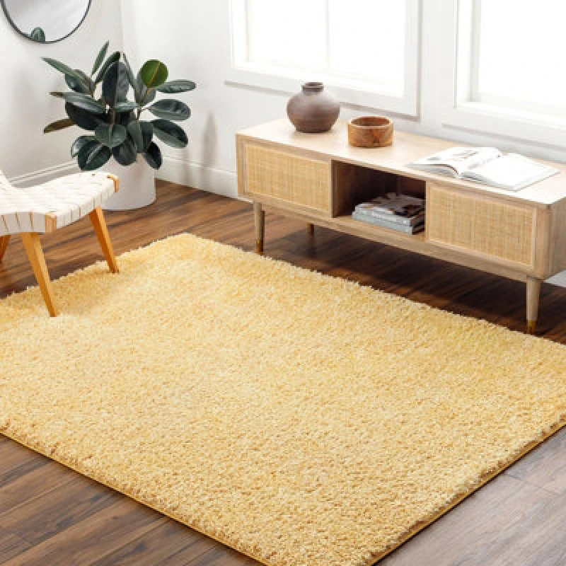 Image of Livabliss Shaggy Solid Color Plush Pile Yellow Soso Area Rug 120 X 180 Cm - Easy Care, Non Shedding, Ideal For Living Room & Bedroom