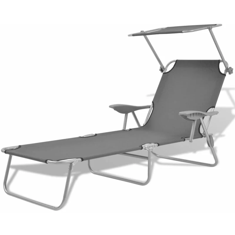 Image of vidaXL Outdoor Sun Lounger with Canopy Patio Furniture Grey Steel 58x189x27 cm