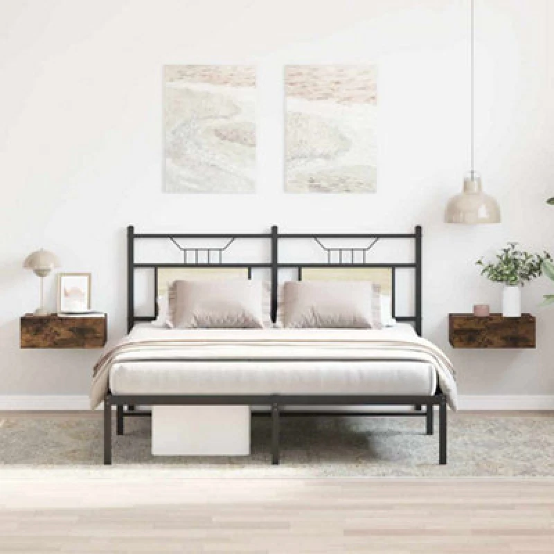 Image of Vidaxl Floating Nightstands 2 Pcs Smoked Oak 40X30X15Cm Engineered Wood, Brown 815283