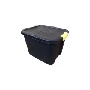 42L Heavy Duty Storage Tub Sturdy, Lockable, Stackable and Nestable Design Storage Chest with Clips in Black