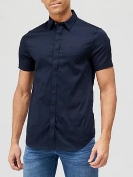 Image of Armani Exchange Classic Slim Fit Short Sleeve Shirt Navy Size 2XL Men