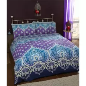 image of Traditional Ethnic King Duvet Quilt Cover & 2 Pillowcase Bedding Bed Set Blue & Purple