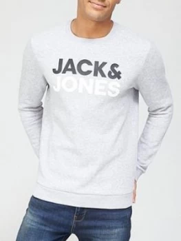 Image of Jack & Jones Logo Crew Neck Sweatshirt - Grey, Size L, Men