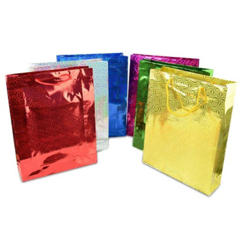 Image of Shatchi 100 Assorted Colours Holographic Gift Bags Small Size Christmas Birthday Wedding Favour Present Bags All Occasions Multi