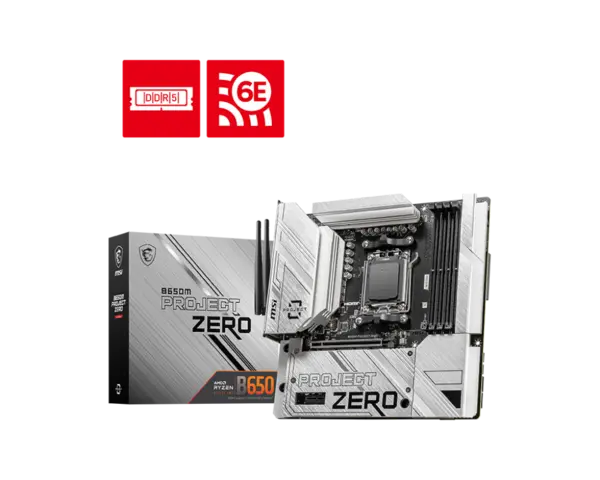 Image of MSI B650M PROJECT ZERO DDR5 AMD AM5 Back-Connect MicroATX Motherboard
