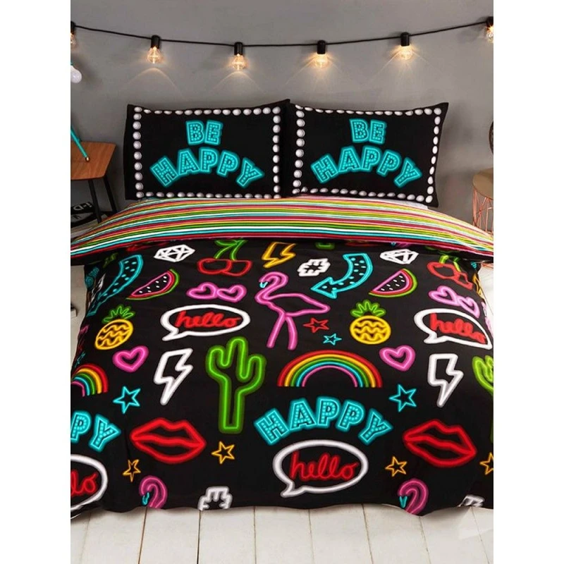 Image of Rapport Be Happy Neon Duvet Cover Set Size: Double Multicolor Unisex Double
