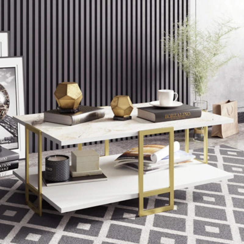 Image of Decorotika Polka Marble Effect Coffee Table White