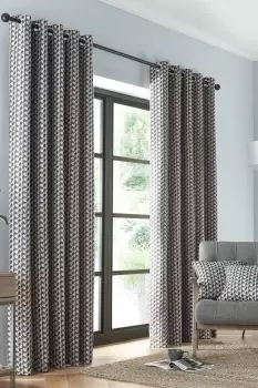 image of 'Prado' Geometric Print Light Filtering Pair of Eyelet Curtains