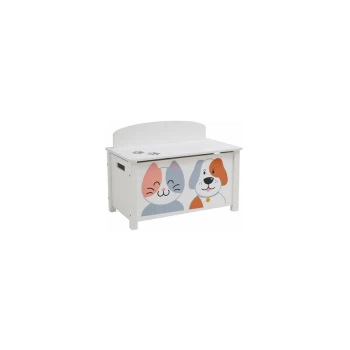 Image of Toy Box Storage Organiser w/ Safety Hinge Side Handle Cat and Dog H47.5 x W68 x D37.5cm White and Grey - White and Grey - Liberty House Toys