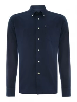 Image of Mens Barbour Plain Long Sleeve Collar Shirt Tailored Fit Blue