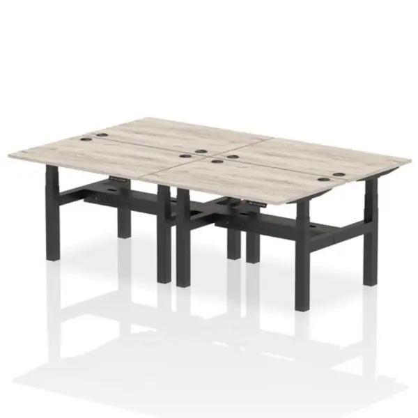 Image of Air Air Back-to-Back 1200 x 800mm Height Adjustable 4 Person Bench Desk Grey Oak Top with Cable Ports Black Frame HASCP4P12800GRYB