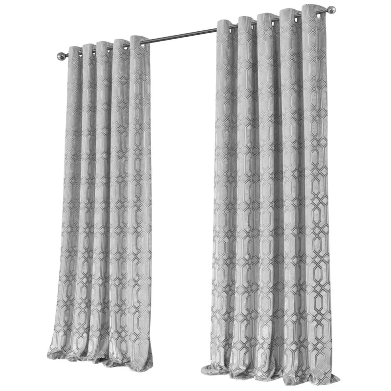 Image of New Edge Blinds Luxe Geo Velvet Eyelet Curtains in Grey Size: 228cm width x 228cm drop Grey Unisex 228cm width x 228cm drop