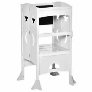 Image of Homcom Kids Step Stool Foldable Toddler Kitchen Stool With Blackboard Grey