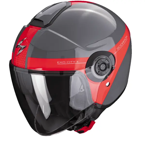 Image of Scorpion Exo-City II Short Grey-Red Jet Helmet XS