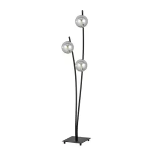 Image of Emibig Hunter Black Globe Multi Arm Floor Lamp with Graphite Glass Shades, 3x E14