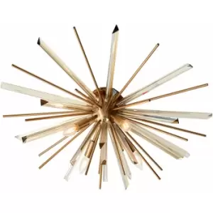 Image of Loops - Glass Shard Prism Flush Ceiling Light - Decorative Antique Brass Metalwork