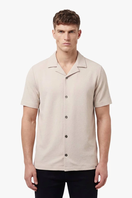 Image of Luke 1977 Mens Kawa Beach Crinkle Shirt in Stone Size: Small Stone Male S