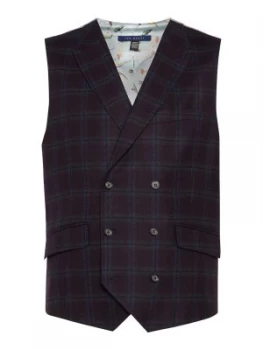 Image of Ted Baker Mens Nevos Check Marl Double Breasted Waistcoat Berry