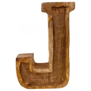 image of Letter J Hand Carved Wooden Embossed