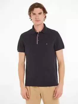Image of Tommy Hilfiger Striped Placket Regular Fit Polo Shirt - Blue Size L, Men
