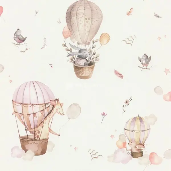 Image of RASCH Rasch - Kids Hot Air Balloon Animal Print Pink Wallpaper Textured Paste The Wall WL-300529
