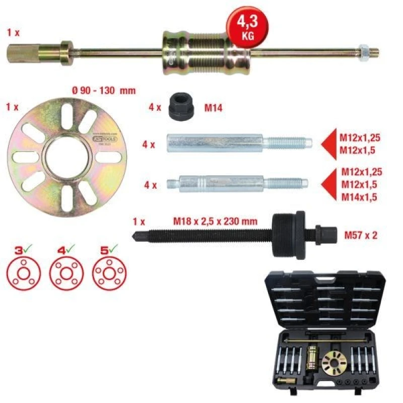 Image of Mounting Tool Set, wheel hub / wheel bearing KS TOOLS 700.1530