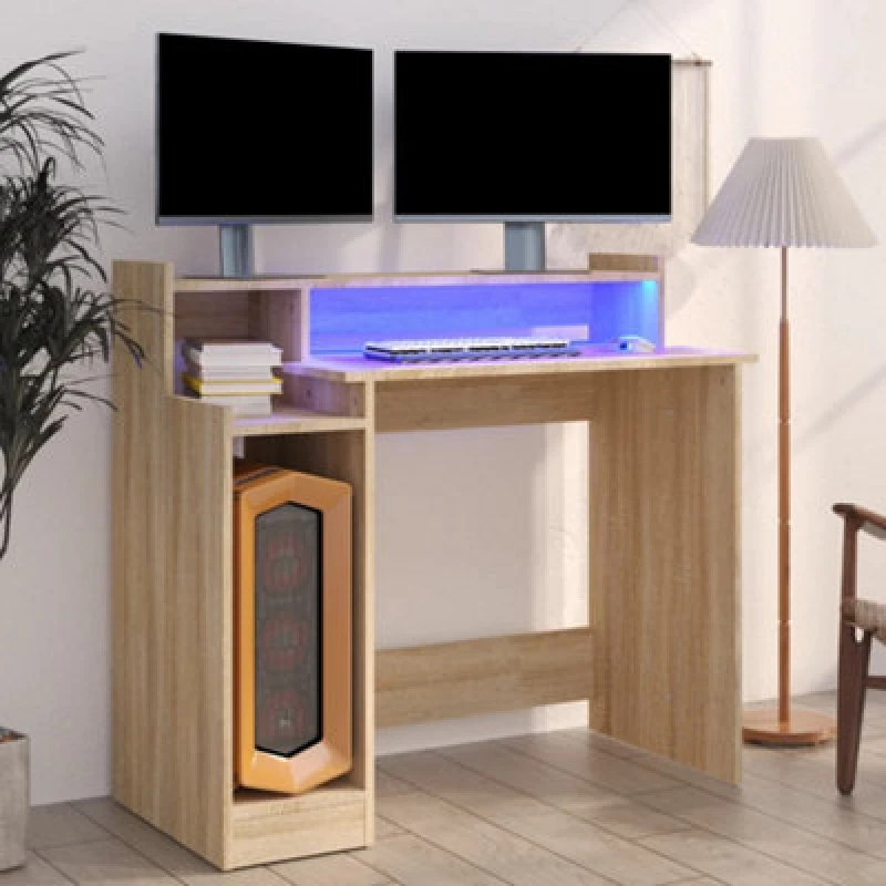 Image of VIDAXL Vidaxl - Desk with LED Lights Sonoma Oak 97x45x90cm Engineered Wood 8720287078395