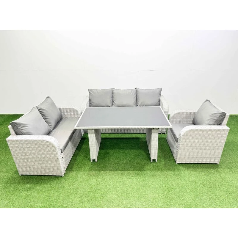 Image of Fimous Rattan Outdoor Table Reclining Chair Sofa Set Light Grey 6 Seater Light Grey Unisex