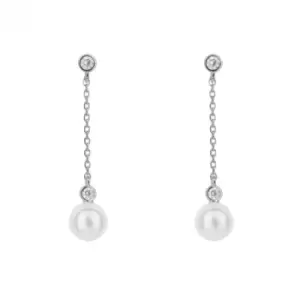 image of Shell Pearl Chain Drop Zirconia Earrings E6184