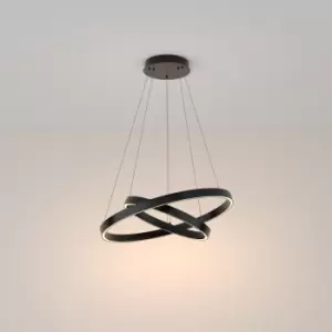 Maytoni Rim Twin Ring Modern Integrated LED Pendant Ceiling Light Black, 60cm, 3000K