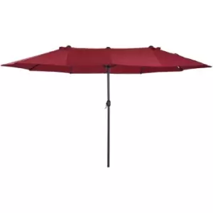 Image of Double Canopy Sun Umbrella Parasol Crank Open Outdoor Patio Shade 4.6M Wine Red - Outsunny