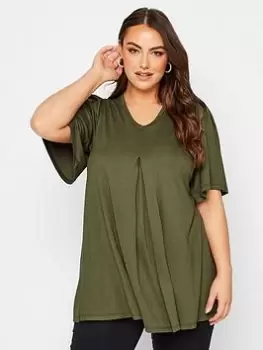 Image of Yours Pleat Swing Angel Sleeve Khaki, Green, Size 16, Women