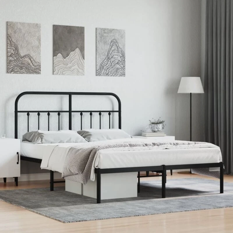 Image of VIDAXL Metal Bed Frame without Mattress with Headboard Black 140x200cm Vidaxl 8720845881221