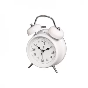 image of White 4" Classic Retro Twin Bell Battery Powered Alarm Clock with Backlight