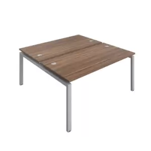Image of Telescopic Sliding 2 Person Dark Walnut Bench with Cable Port - 1400 X 800 - Silver Frame