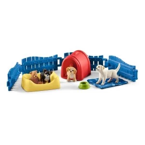 Image of Schleich - Farm World Puppy Pen and Puppy Toy Figures