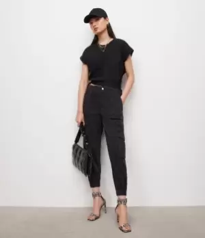 Image of AllSaints Womens Frieda Denim Cargo Trousers, Black, Size: 8
