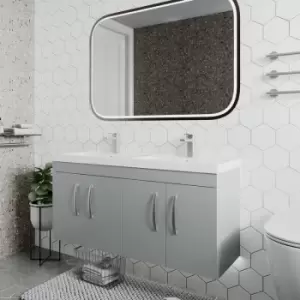 image of Nuie Athena Wall Hung 4-Door Vanity Unit with Double Basin 1200mm Wide - Gloss Grey Mist