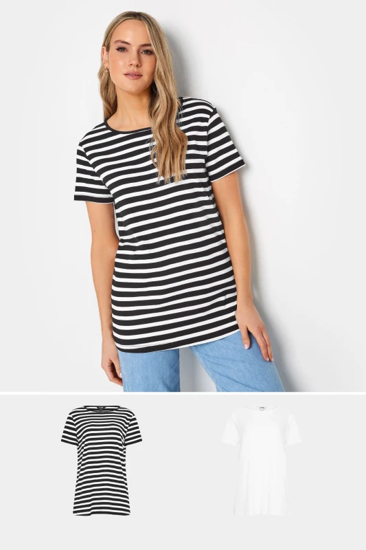 Image of Long Tall Sally Womens Tall 2 Pack Short Sleeve T-Shirts in Black Size: 8 Black Female 8