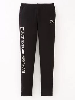 image of EA7 Emporio Armani Girls Shiny Logo Leggings - Black/Gold, Size Age: 12 Years, Women